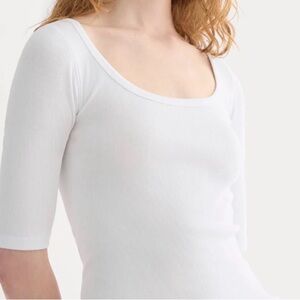 Everlane Pima Cotton Scoop Neck Ribbed Half Sleeve Stretch White Pullover Top S